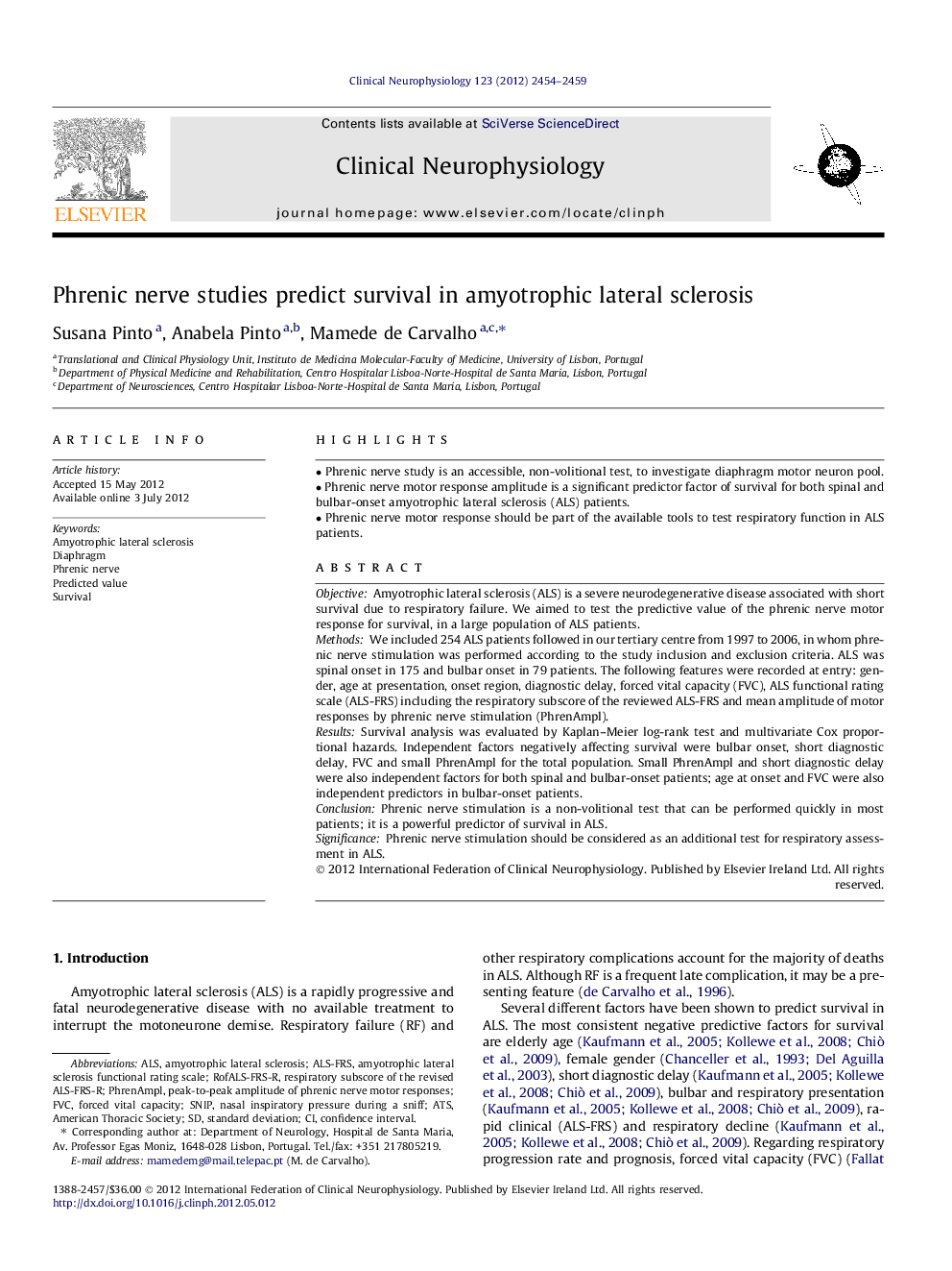 Phrenic nerve studies predict survival in amyotrophic lateral sclerosis