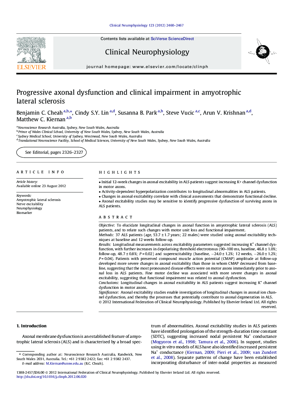 Progressive axonal dysfunction and clinical impairment in amyotrophic lateral sclerosis