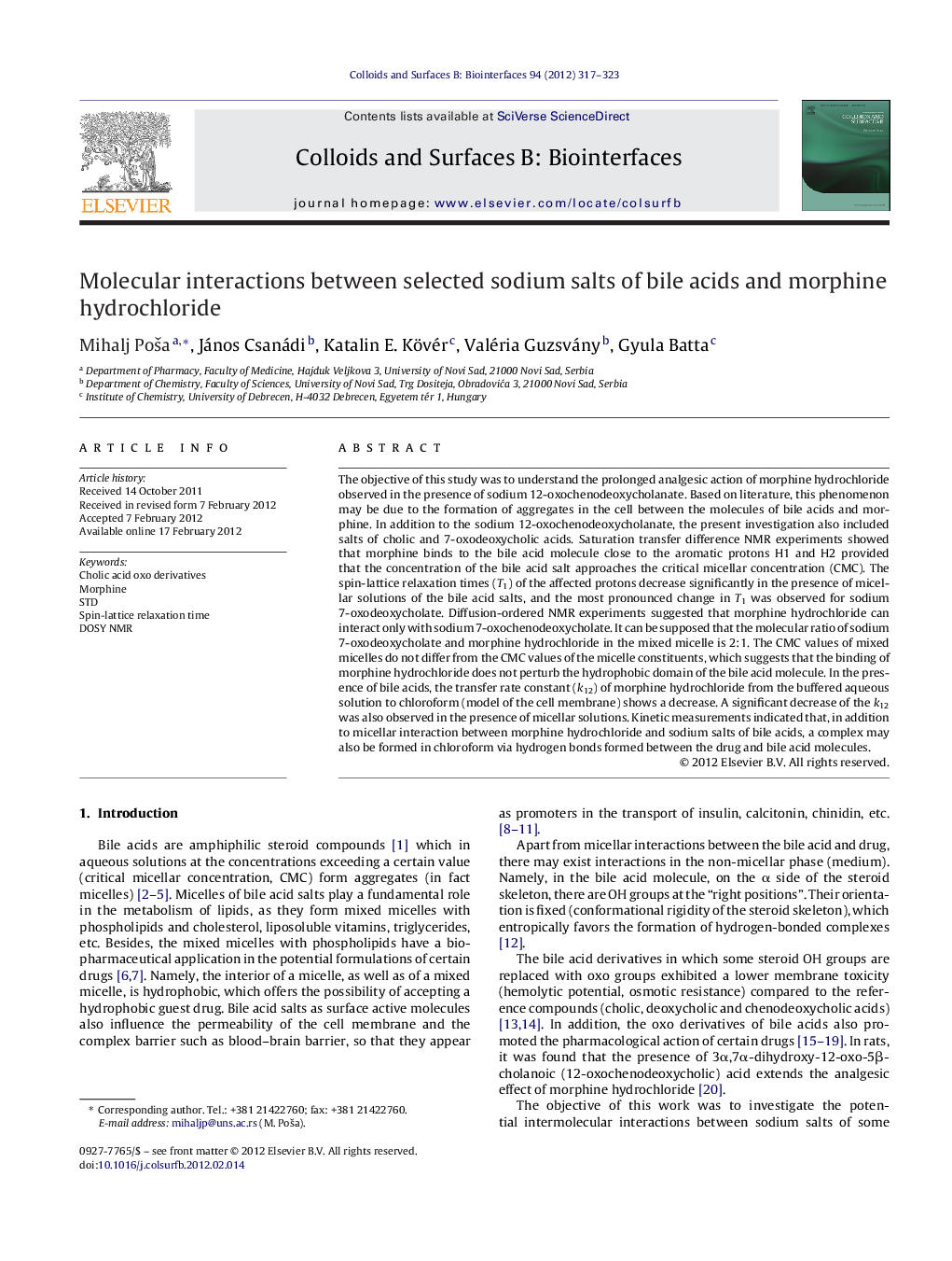 Molecular interactions between selected sodium salts of bile acids and morphine hydrochloride