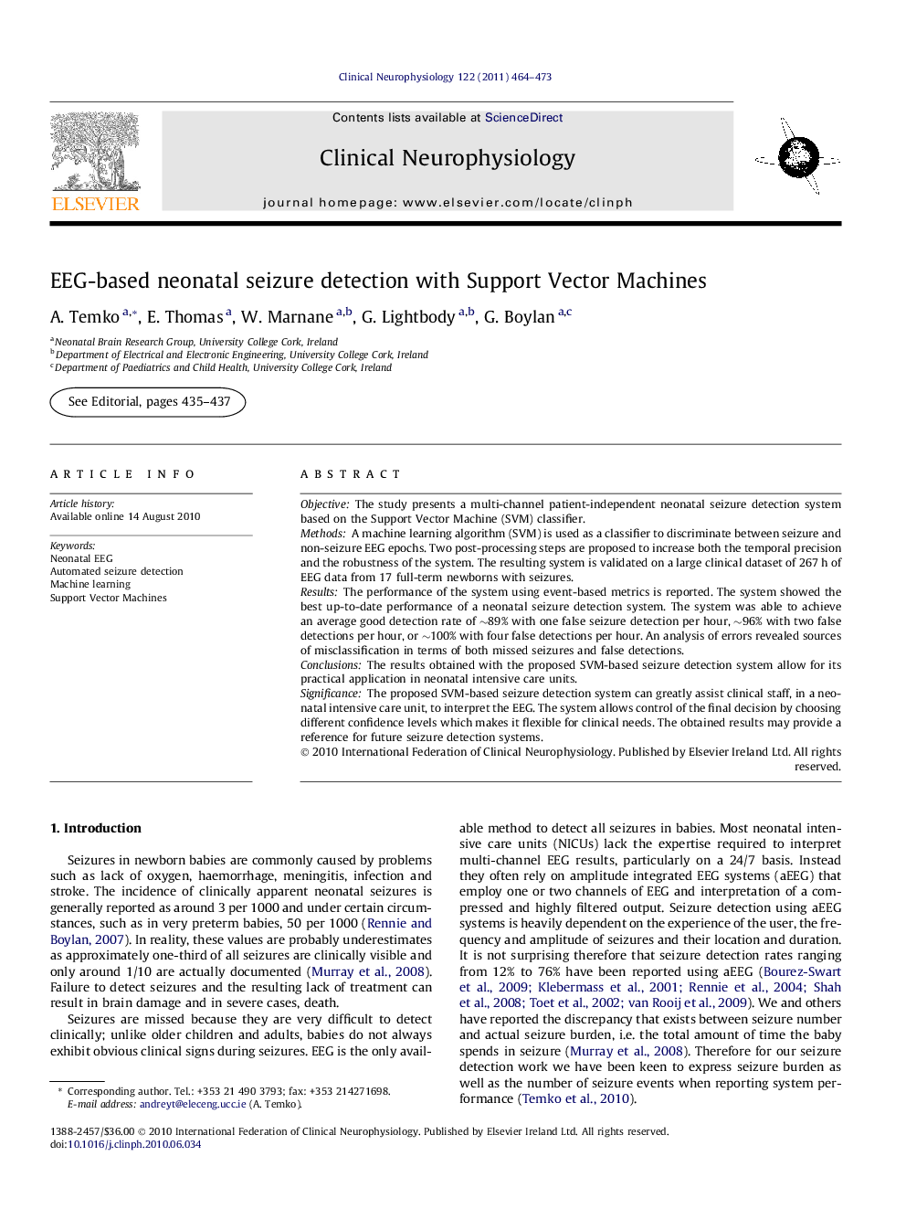 EEG-based neonatal seizure detection with Support Vector Machines