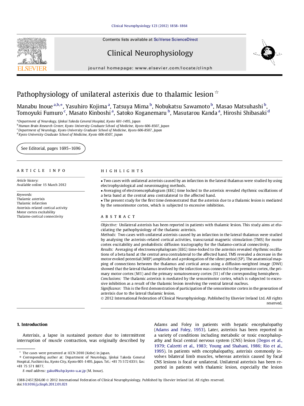 Pathophysiology of unilateral asterixis due to thalamic lesion