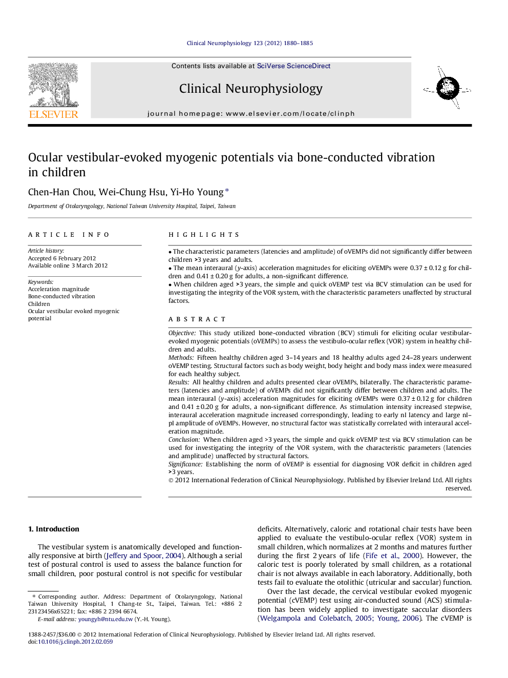 Ocular vestibular-evoked myogenic potentials via bone-conducted vibration in children