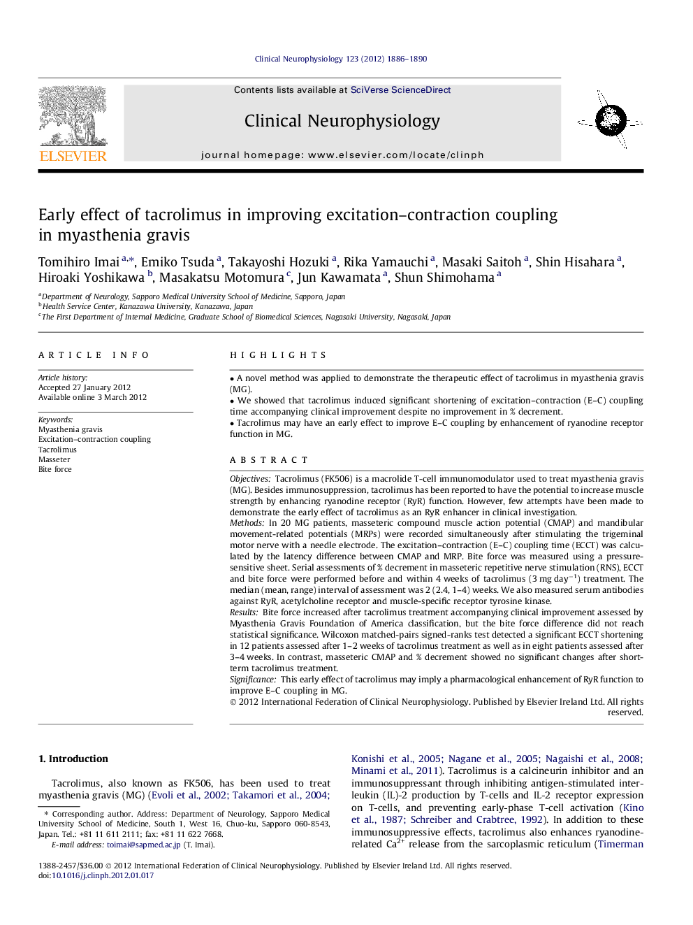 Early effect of tacrolimus in improving excitation-contraction coupling in myasthenia gravis