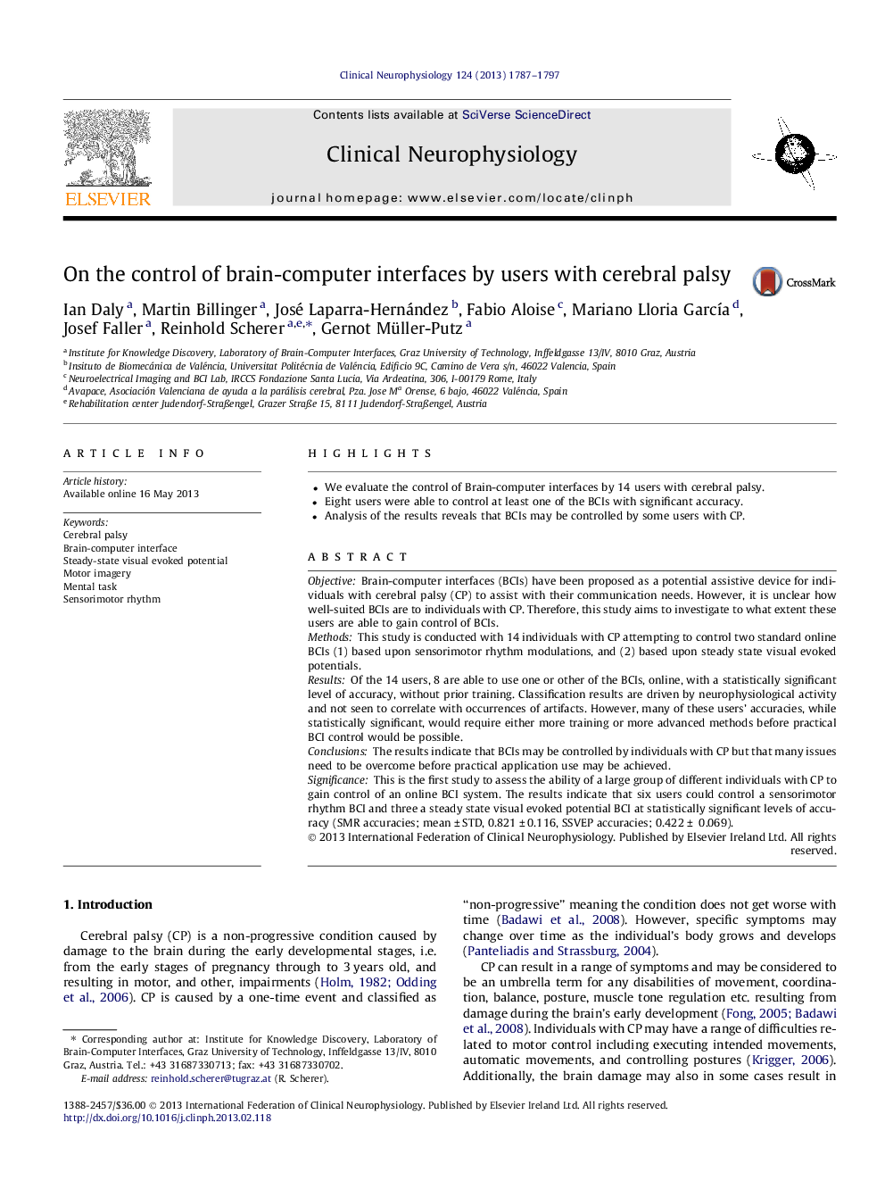 On the control of brain-computer interfaces by users with cerebral palsy