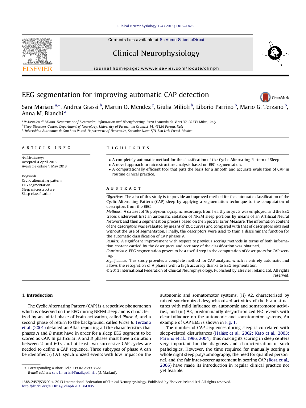 EEG segmentation for improving automatic CAP detection