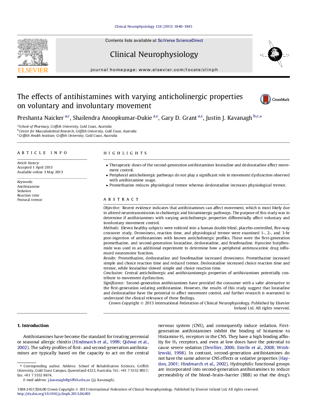 The effects of antihistamines with varying anticholinergic properties on voluntary and involuntary movement