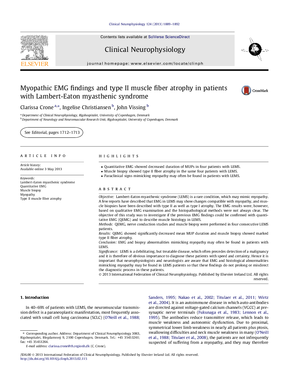 Myopathic EMG findings and type II muscle fiber atrophy in patients with Lambert-Eaton myasthenic syndrome