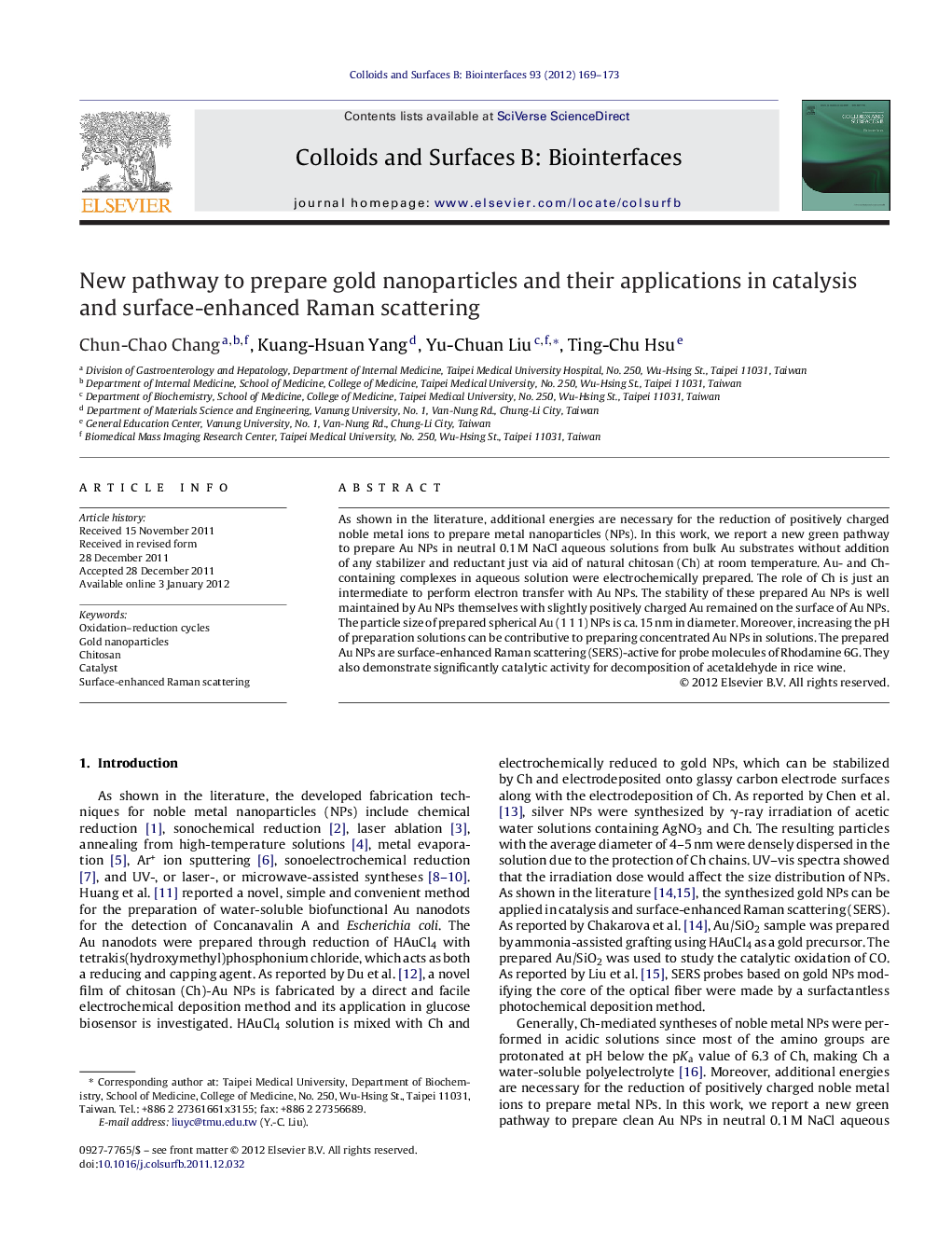 New pathway to prepare gold nanoparticles and their applications in catalysis and surface-enhanced Raman scattering