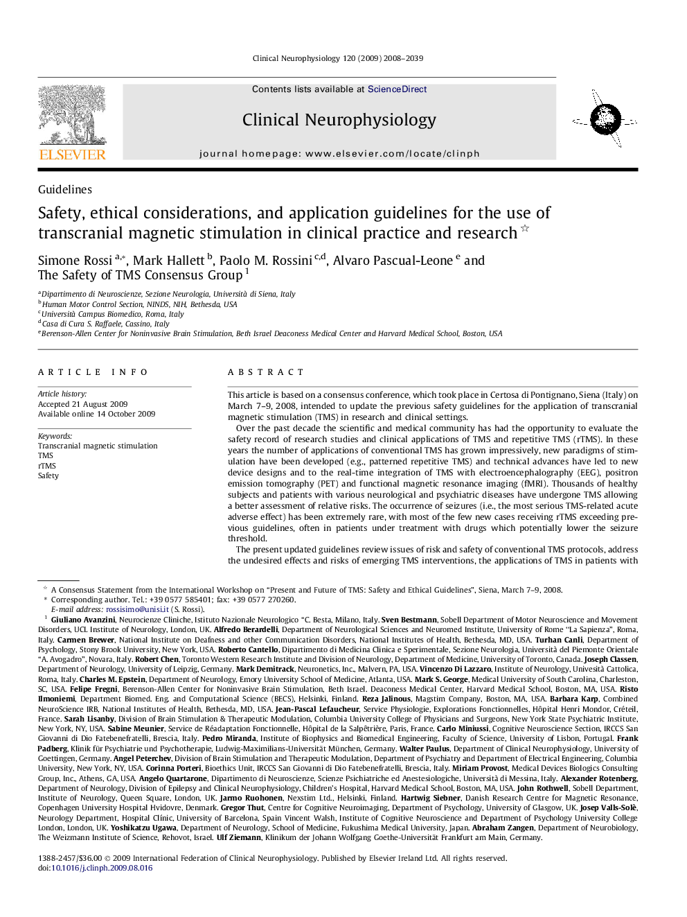 Safety, ethical considerations, and application guidelines for the use of transcranial magnetic stimulation in clinical practice and research