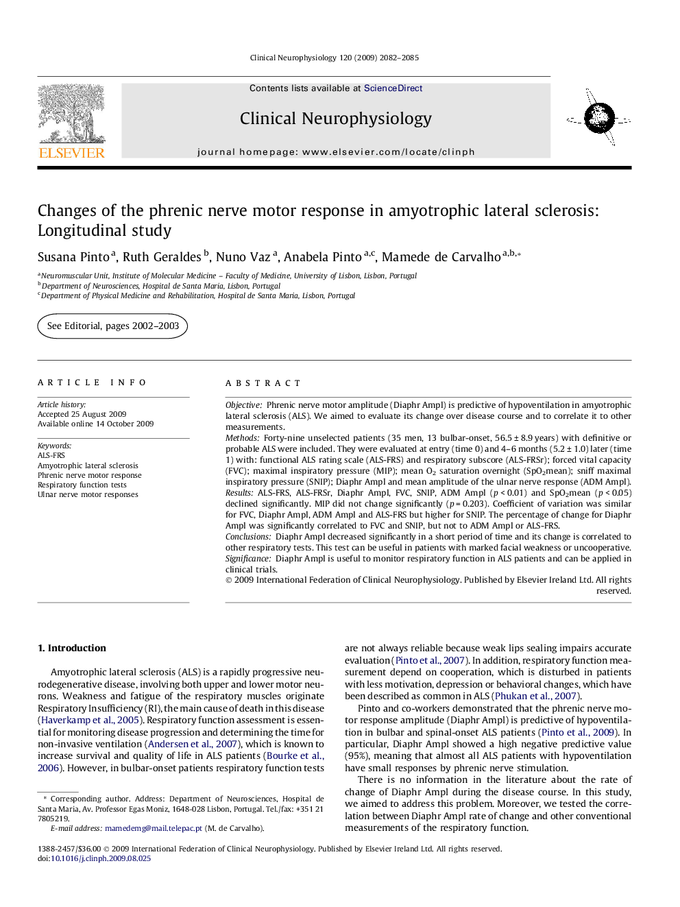 Changes of the phrenic nerve motor response in amyotrophic lateral sclerosis: Longitudinal study