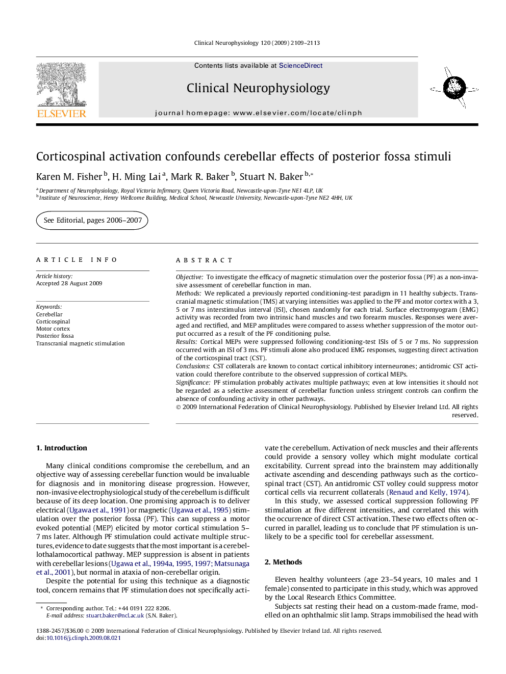 Corticospinal activation confounds cerebellar effects of posterior fossa stimuli