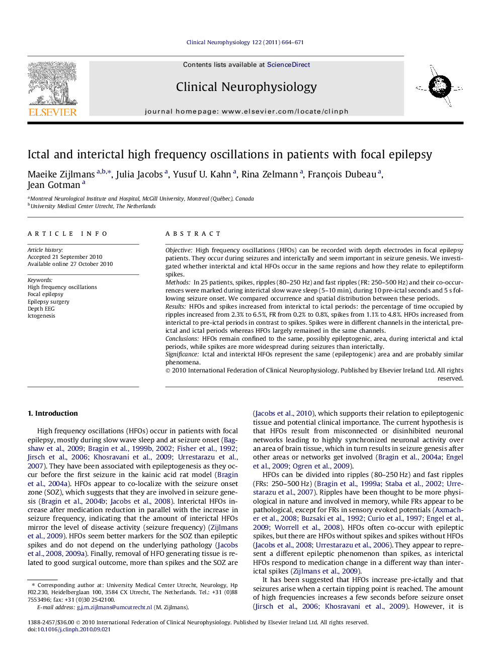 Ictal and interictal high frequency oscillations in patients with focal epilepsy