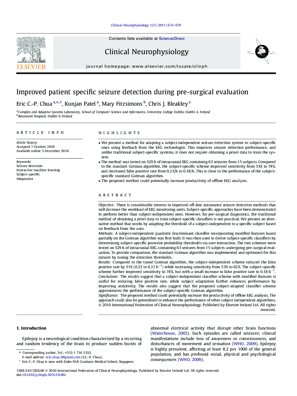 Improved patient specific seizure detection during pre-surgical evaluation