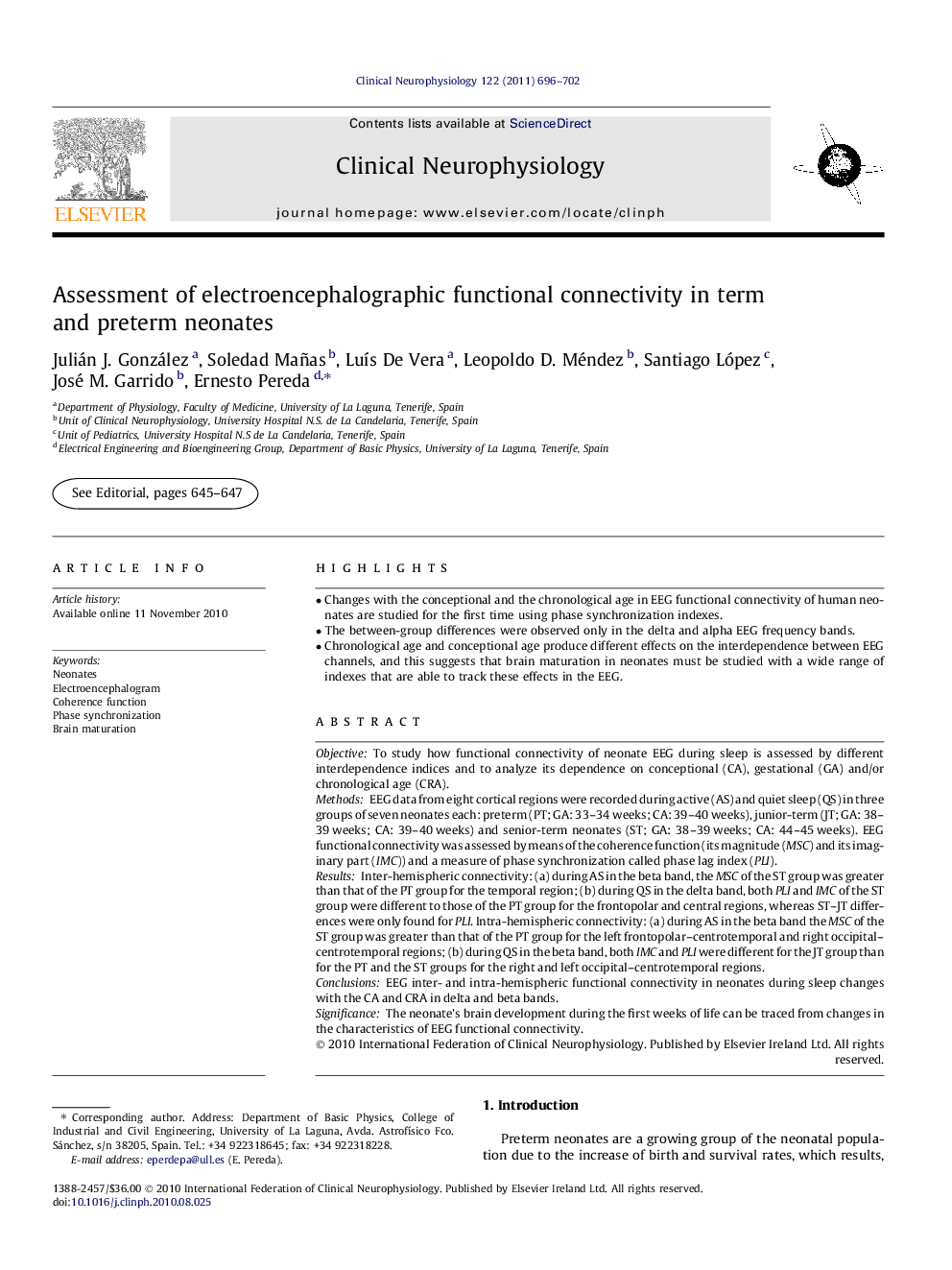 Assessment of electroencephalographic functional connectivity in term and preterm neonates