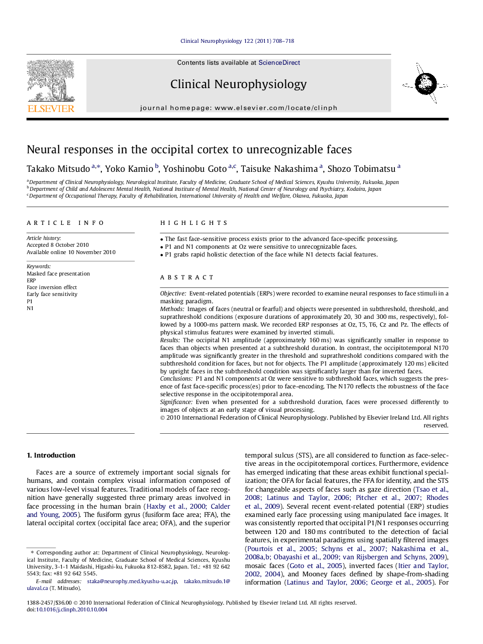 Neural responses in the occipital cortex to unrecognizable faces