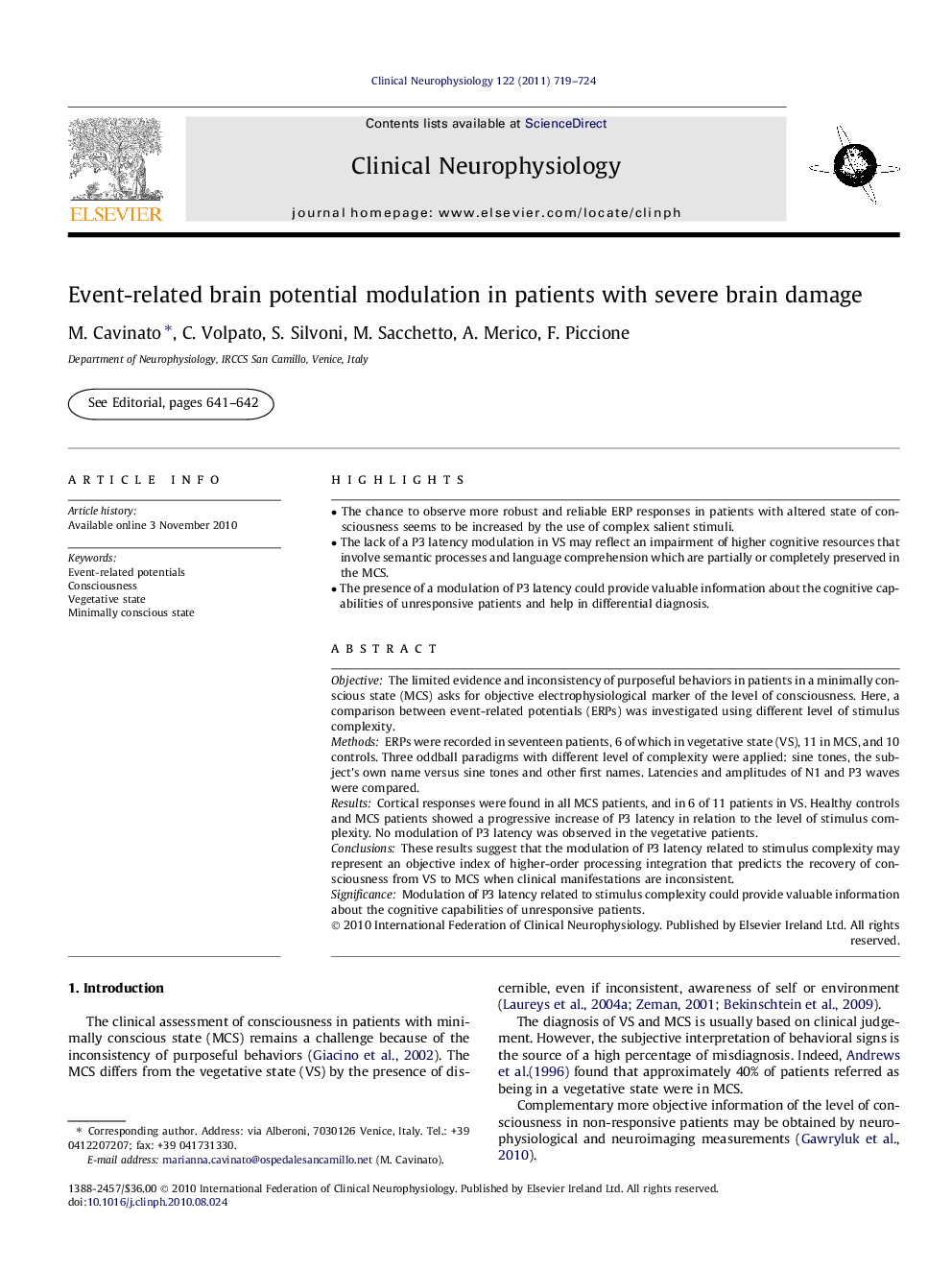 Event-related brain potential modulation in patients with severe brain damage