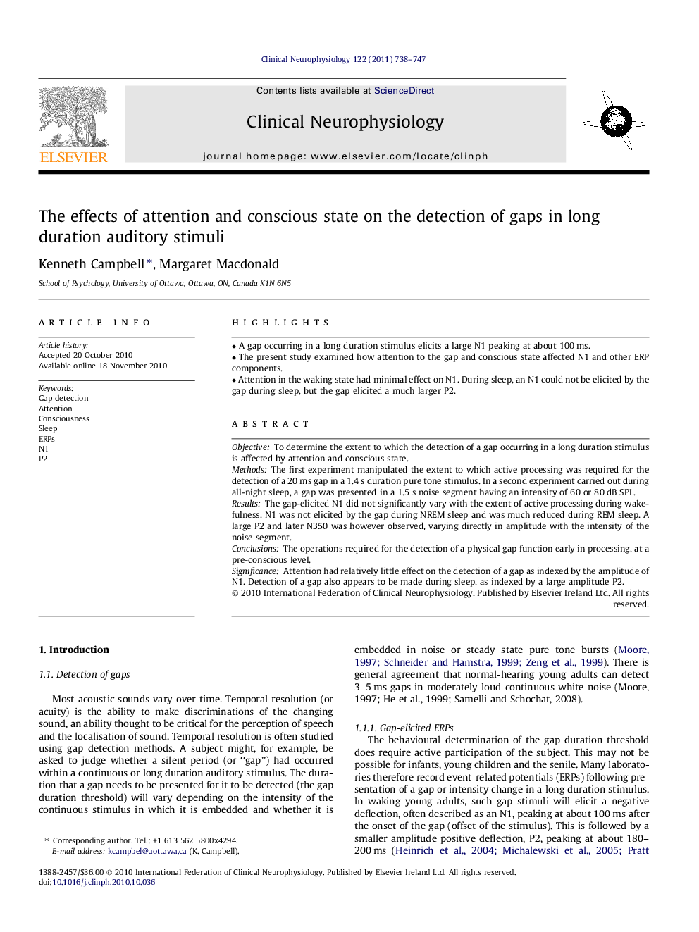 The effects of attention and conscious state on the detection of gaps in long duration auditory stimuli