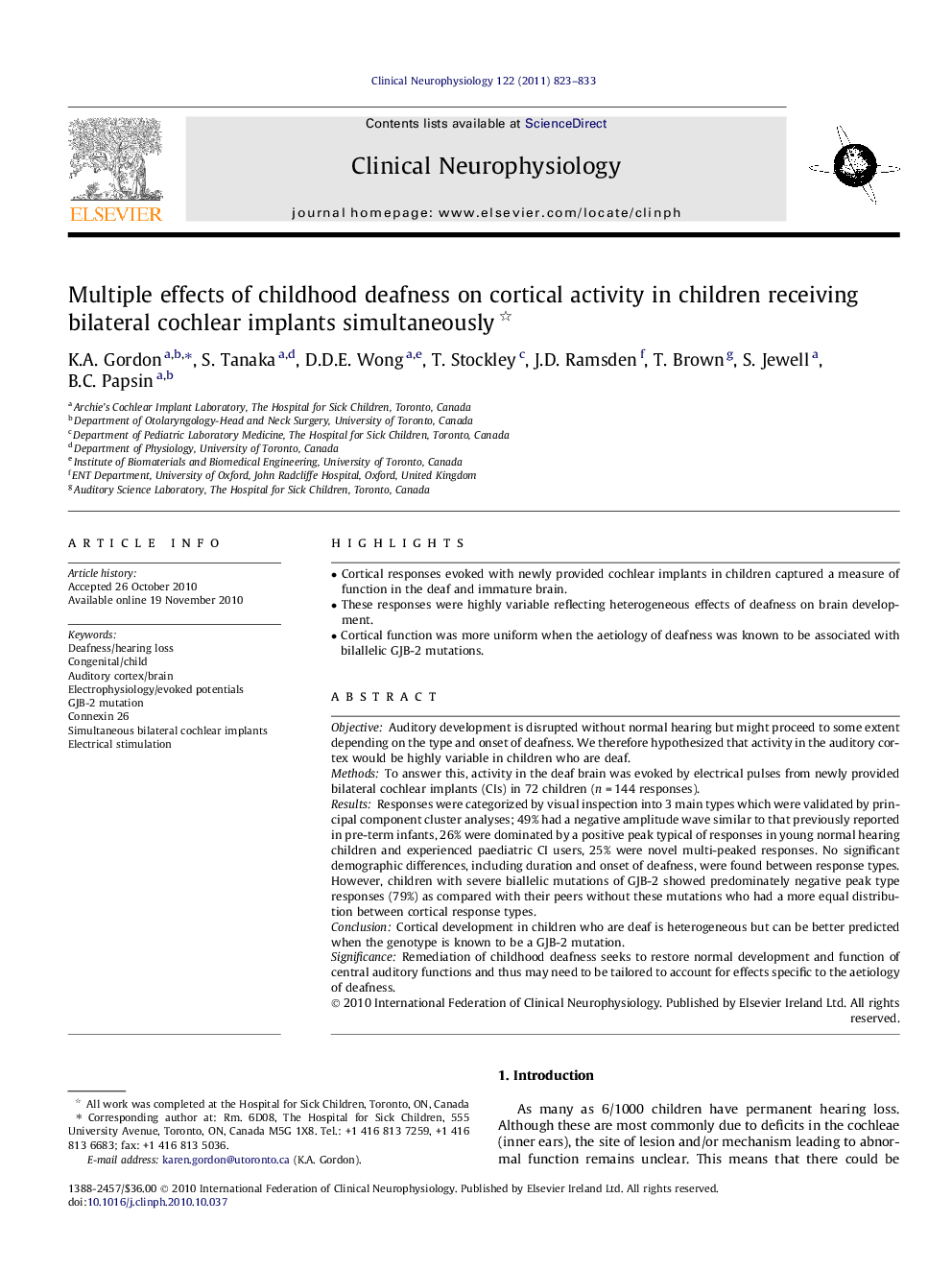 Multiple effects of childhood deafness on cortical activity in children receiving bilateral cochlear implants simultaneously