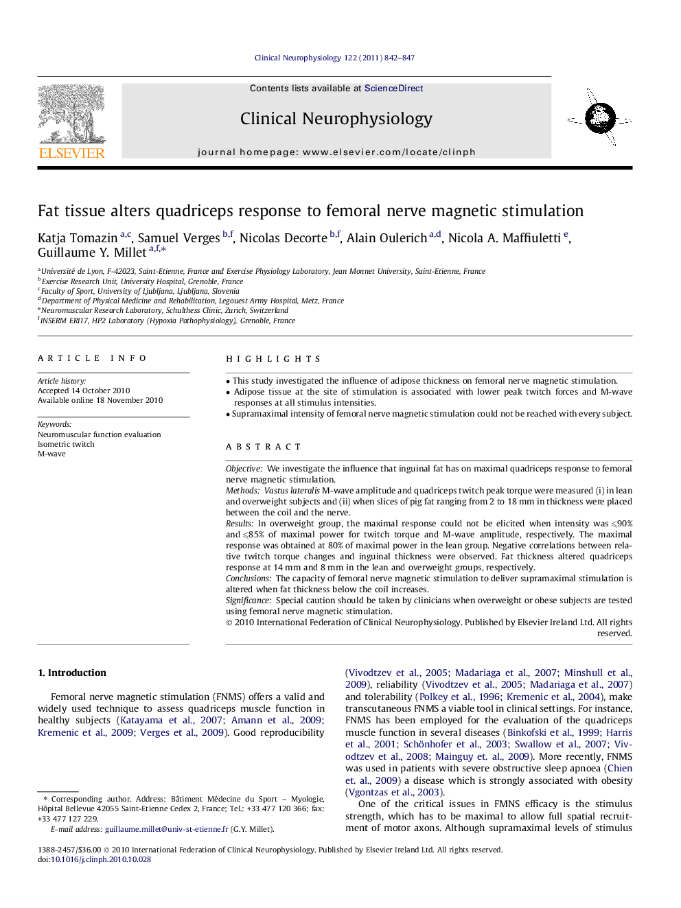 Fat tissue alters quadriceps response to femoral nerve magnetic stimulation