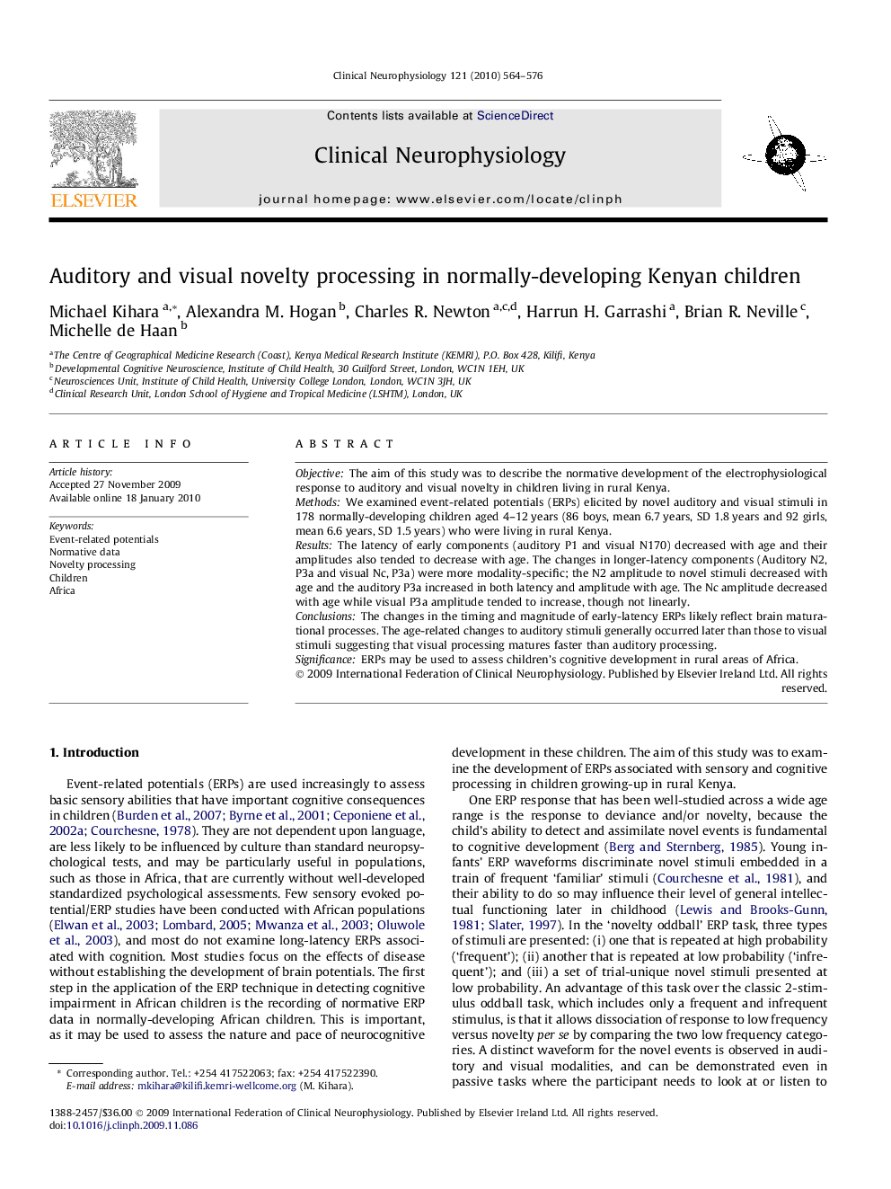 Auditory and visual novelty processing in normally-developing Kenyan children