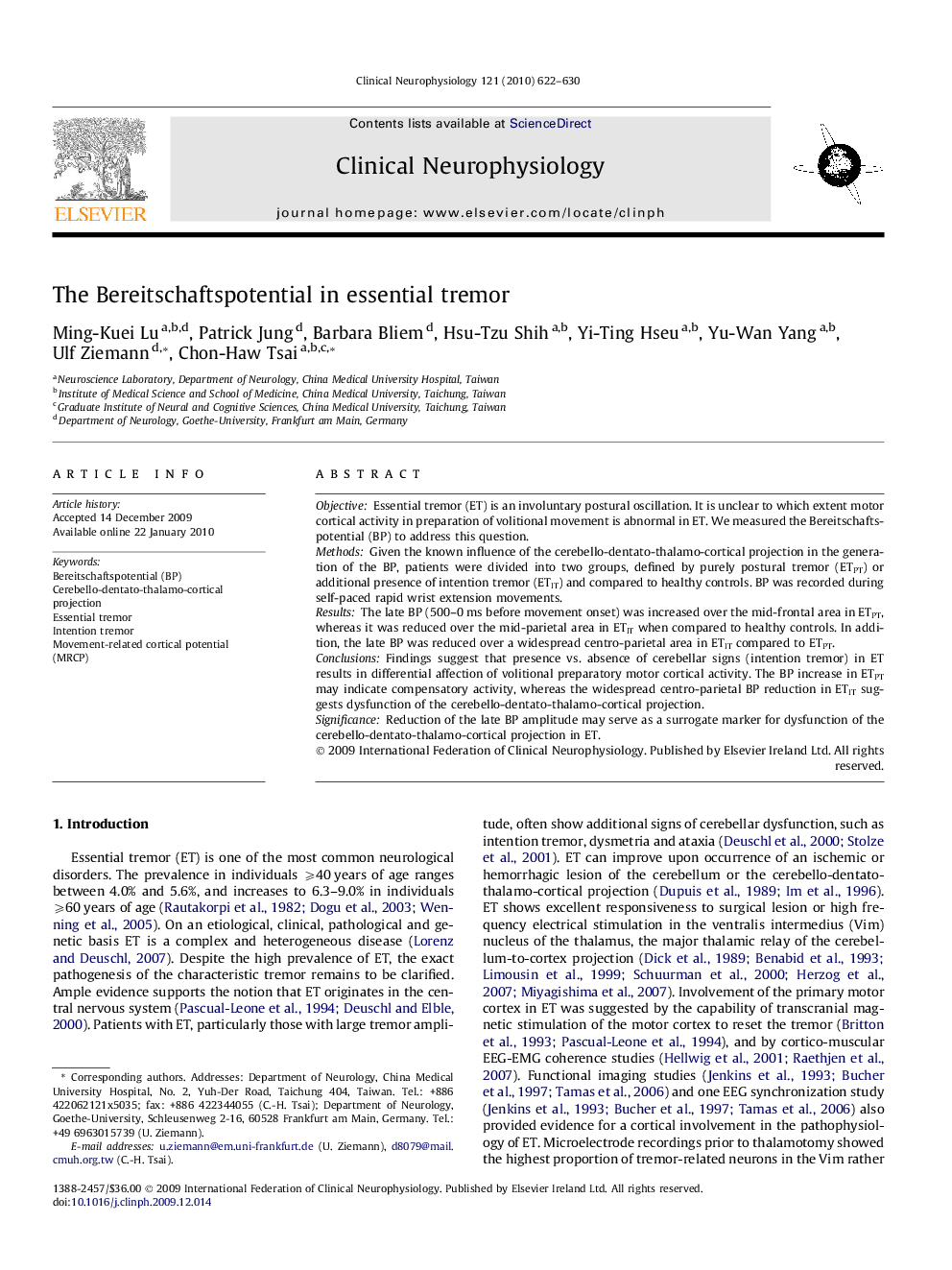 The Bereitschaftspotential in essential tremor