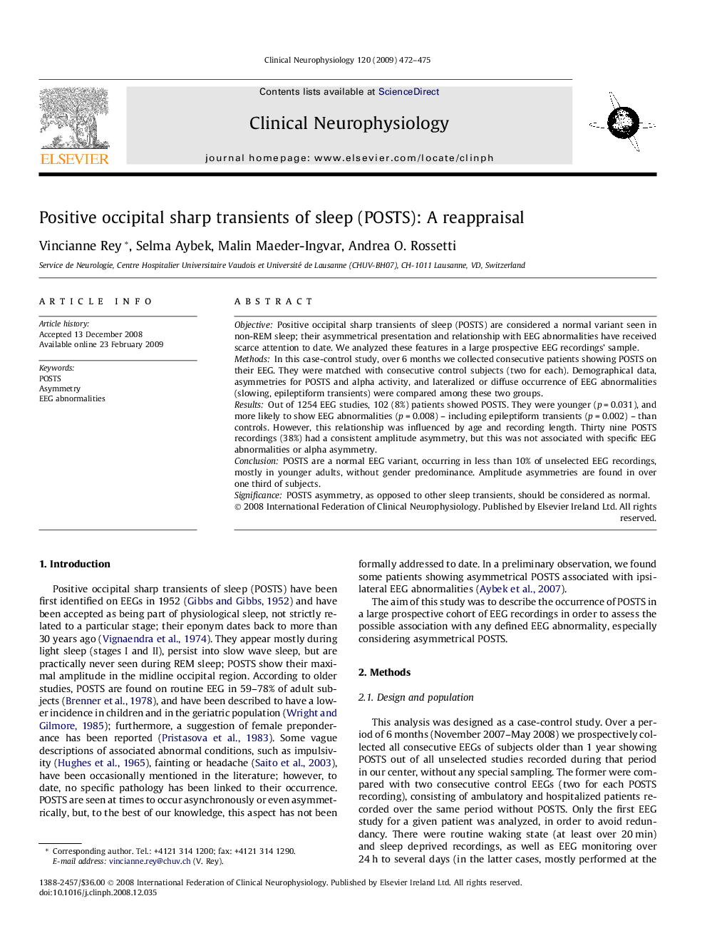 Positive occipital sharp transients of sleep (POSTS): A reappraisal