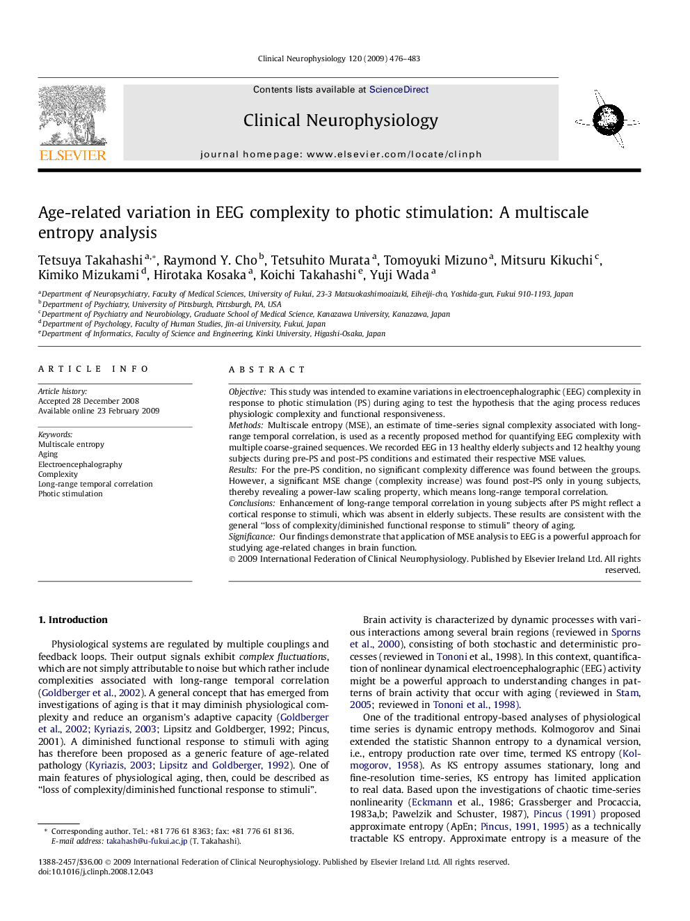 Age-related variation in EEG complexity to photic stimulation: A multiscale entropy analysis