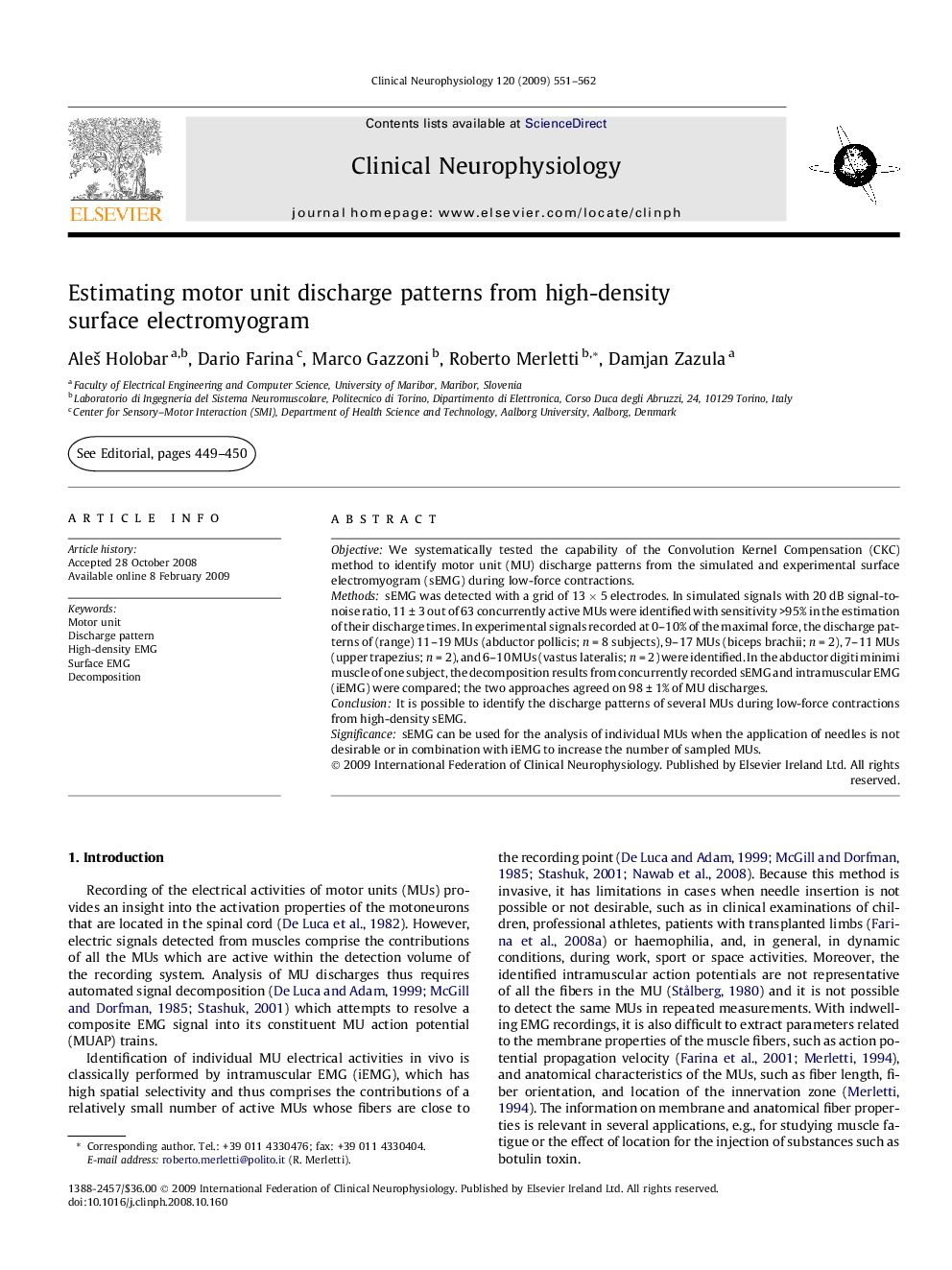 Estimating motor unit discharge patterns from high-density surface electromyogram