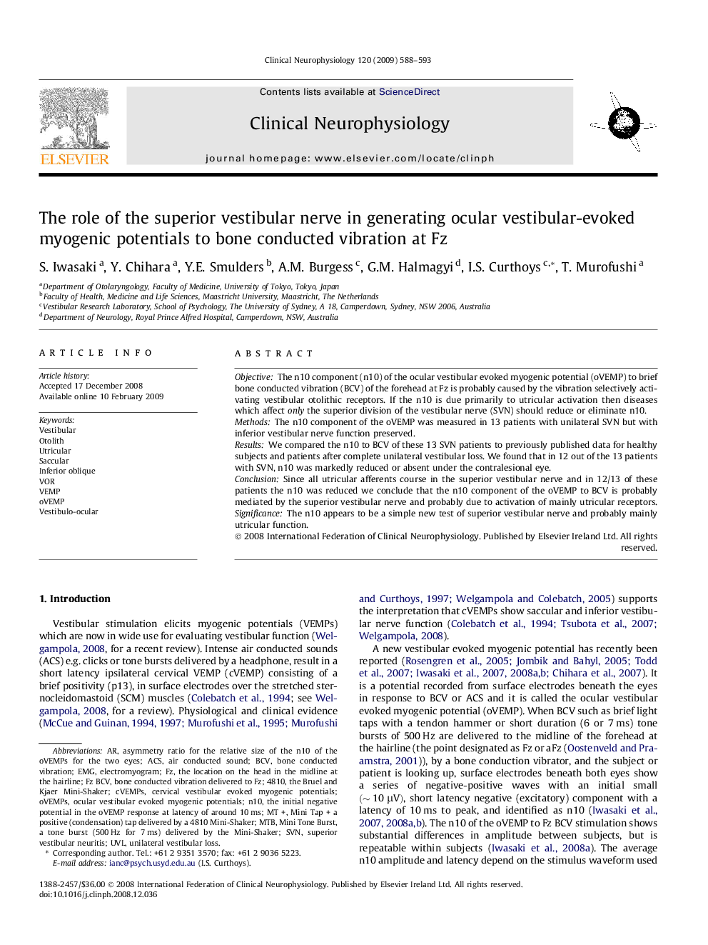 The role of the superior vestibular nerve in generating ocular vestibular-evoked myogenic potentials to bone conducted vibration at Fz