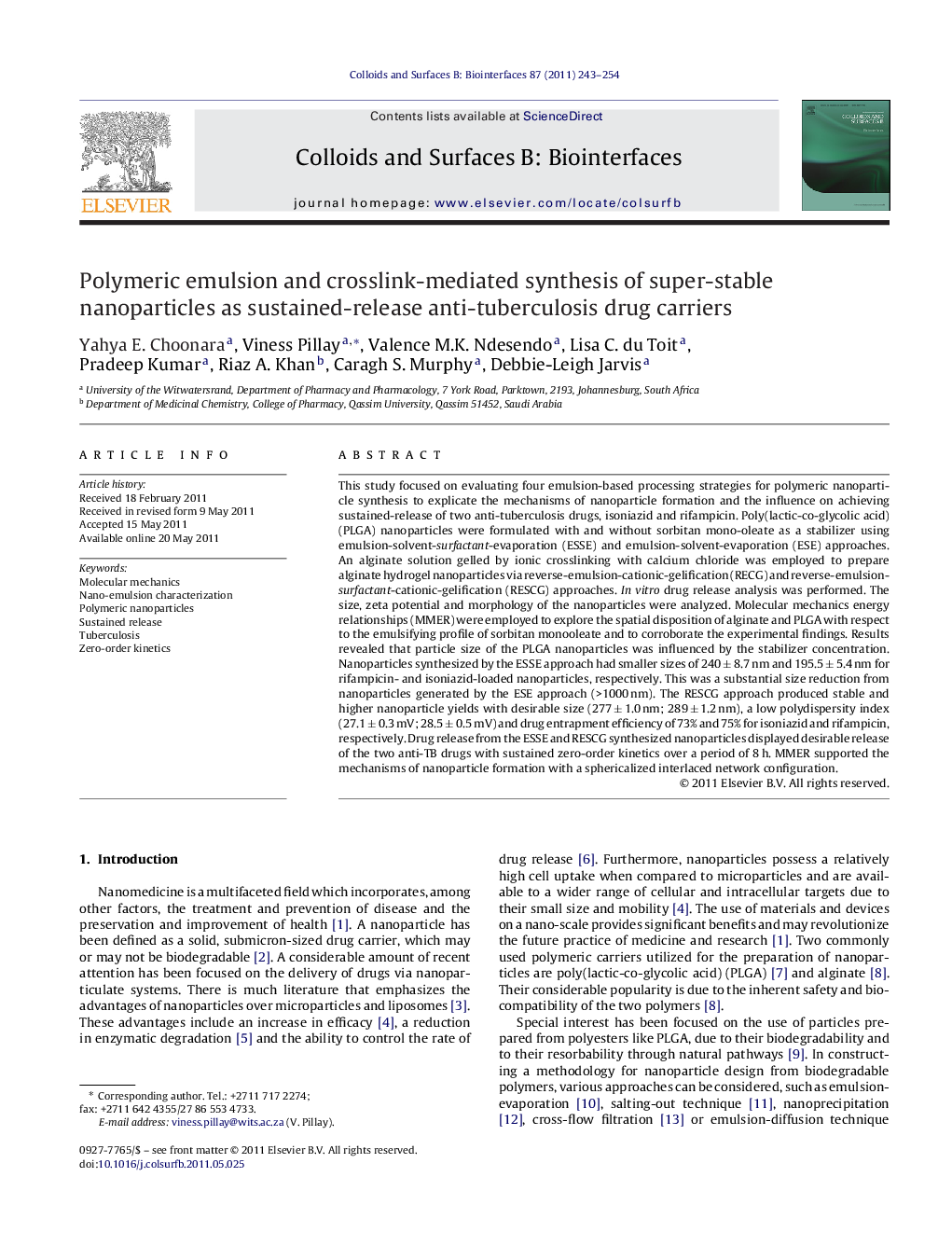 Polymeric emulsion and crosslink-mediated synthesis of super-stable nanoparticles as sustained-release anti-tuberculosis drug carriers