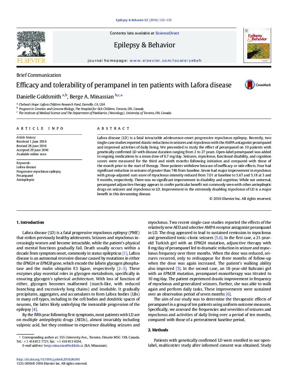 Efficacy and tolerability of perampanel in ten patients with Lafora disease