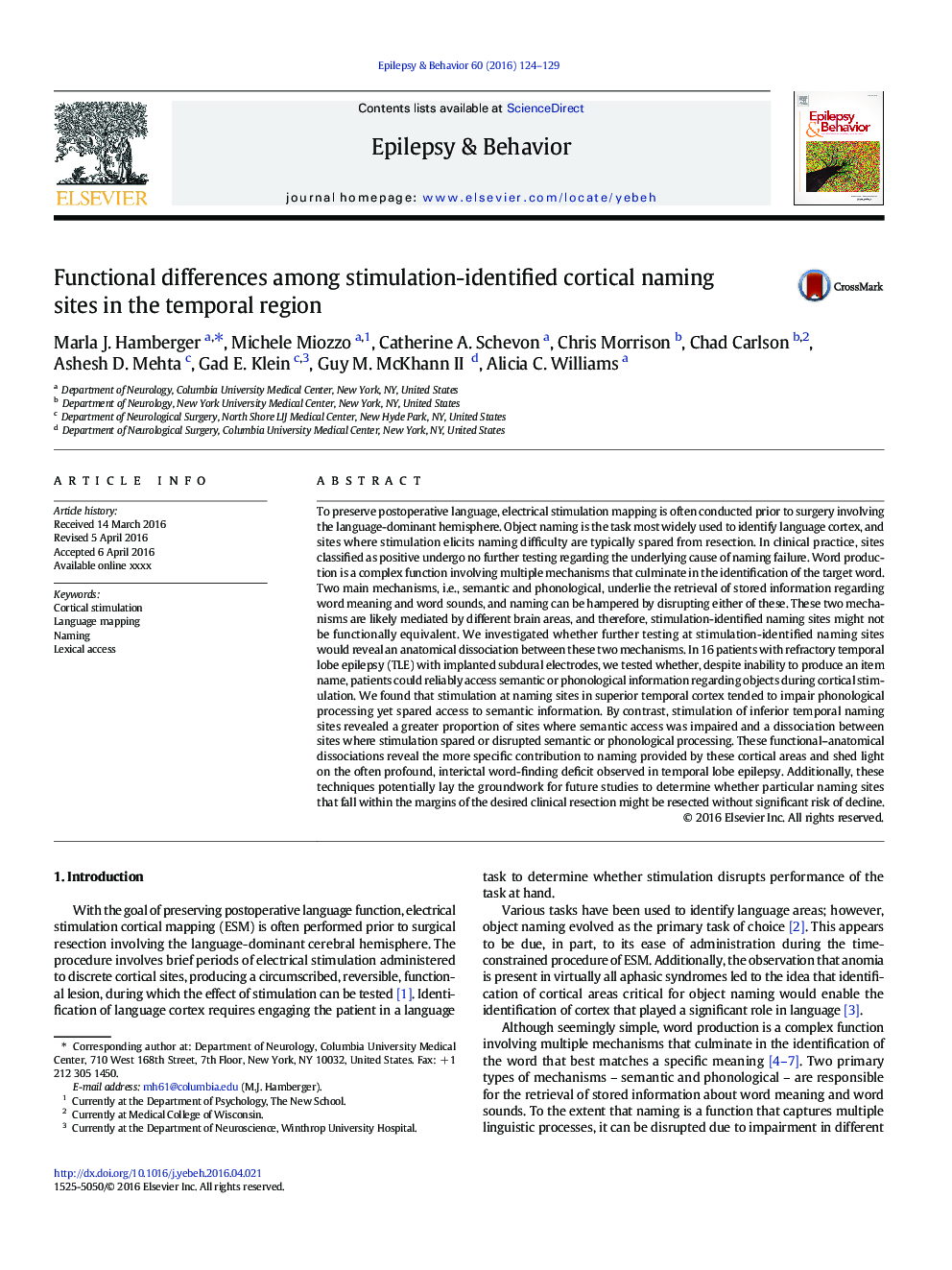 Functional differences among stimulation-identified cortical naming sites in the temporal region