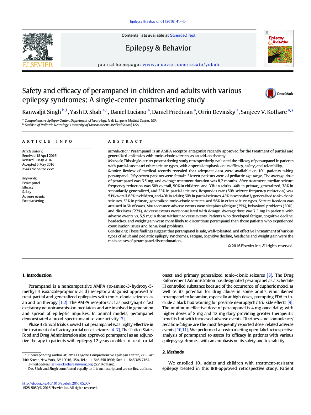 Safety and efficacy of perampanel in children and adults with various epilepsy syndromes: A single-center postmarketing study