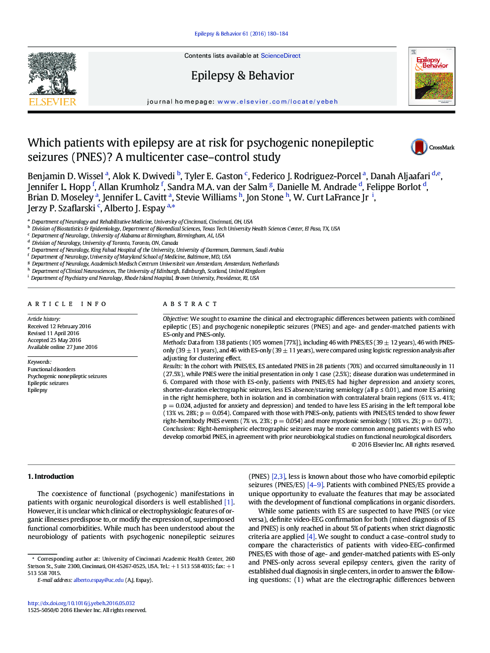 Which patients with epilepsy are at risk for psychogenic nonepileptic seizures (PNES)? A multicenter case-control study