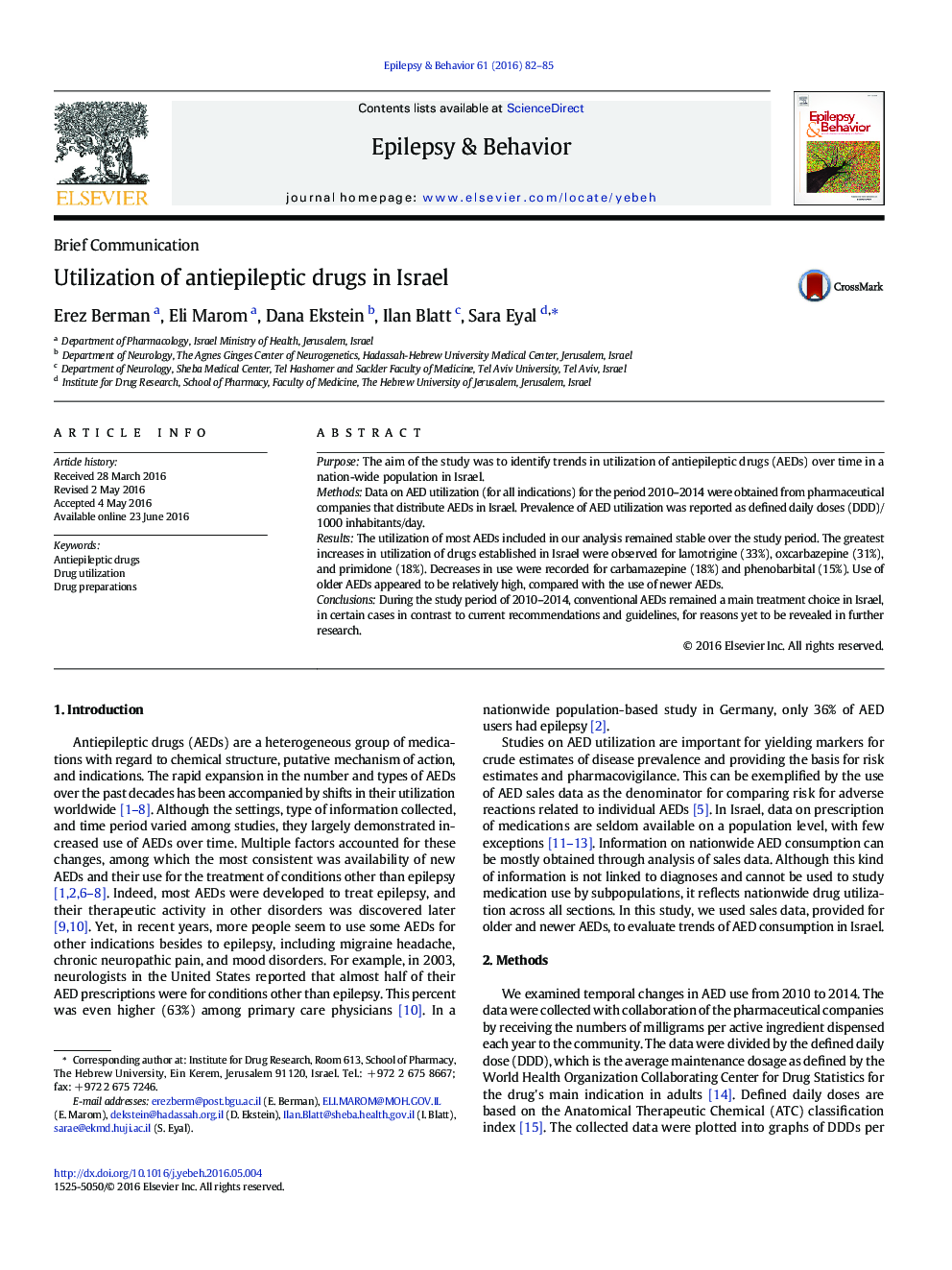 Utilization of antiepileptic drugs in Israel