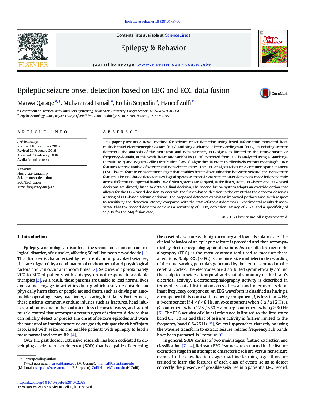 Epileptic seizure onset detection based on EEG and ECG data fusion