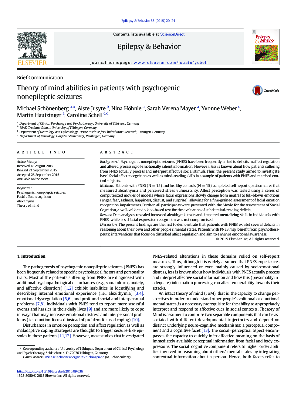 Theory of mind abilities in patients with psychogenic nonepileptic seizures