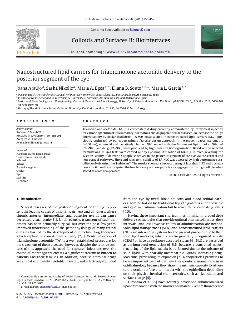 Nanostructured lipid carriers for triamcinolone acetonide delivery to the posterior segment of the eye