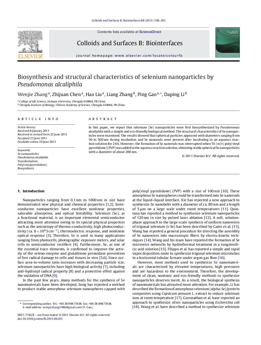 Biosynthesis and structural characteristics of selenium nanoparticles by Pseudomonas alcaliphila