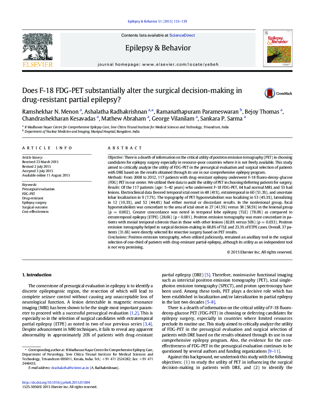 Does F-18 FDG-PET substantially alter the surgical decision-making in drug-resistant partial epilepsy?