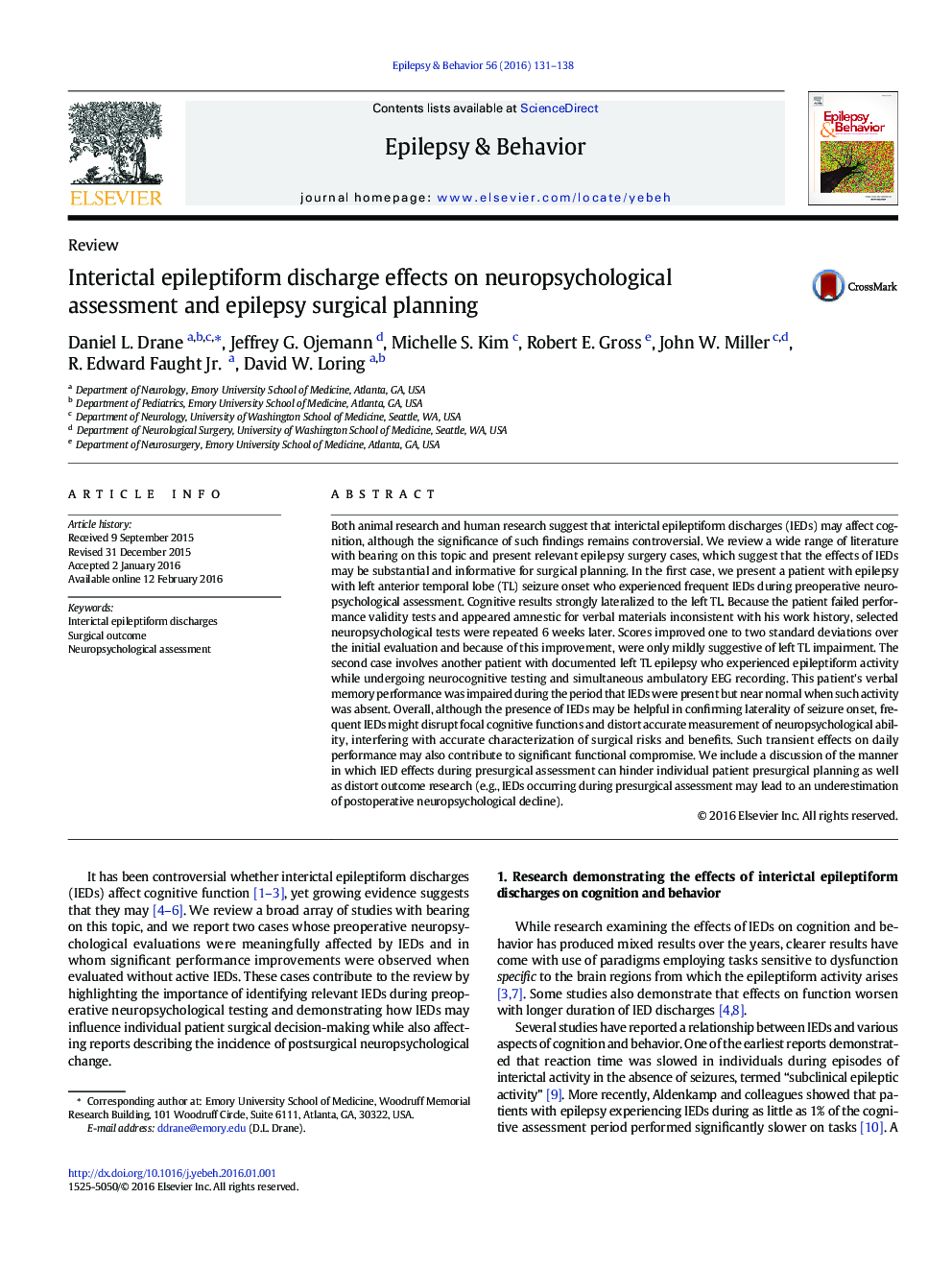 ReviewInterictal epileptiform discharge effects on neuropsychological assessment and epilepsy surgical planning