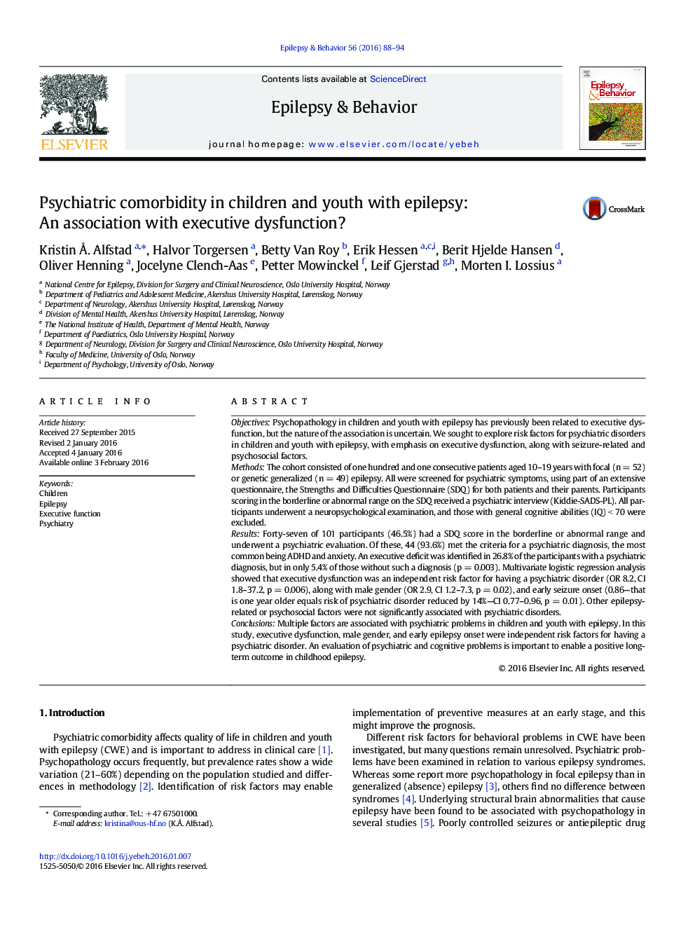 همراهی روانپزشکی در کودکان و جوانان مبتلا به صرع: ارتباط با اختلال عملکرد اجرایی؟ 