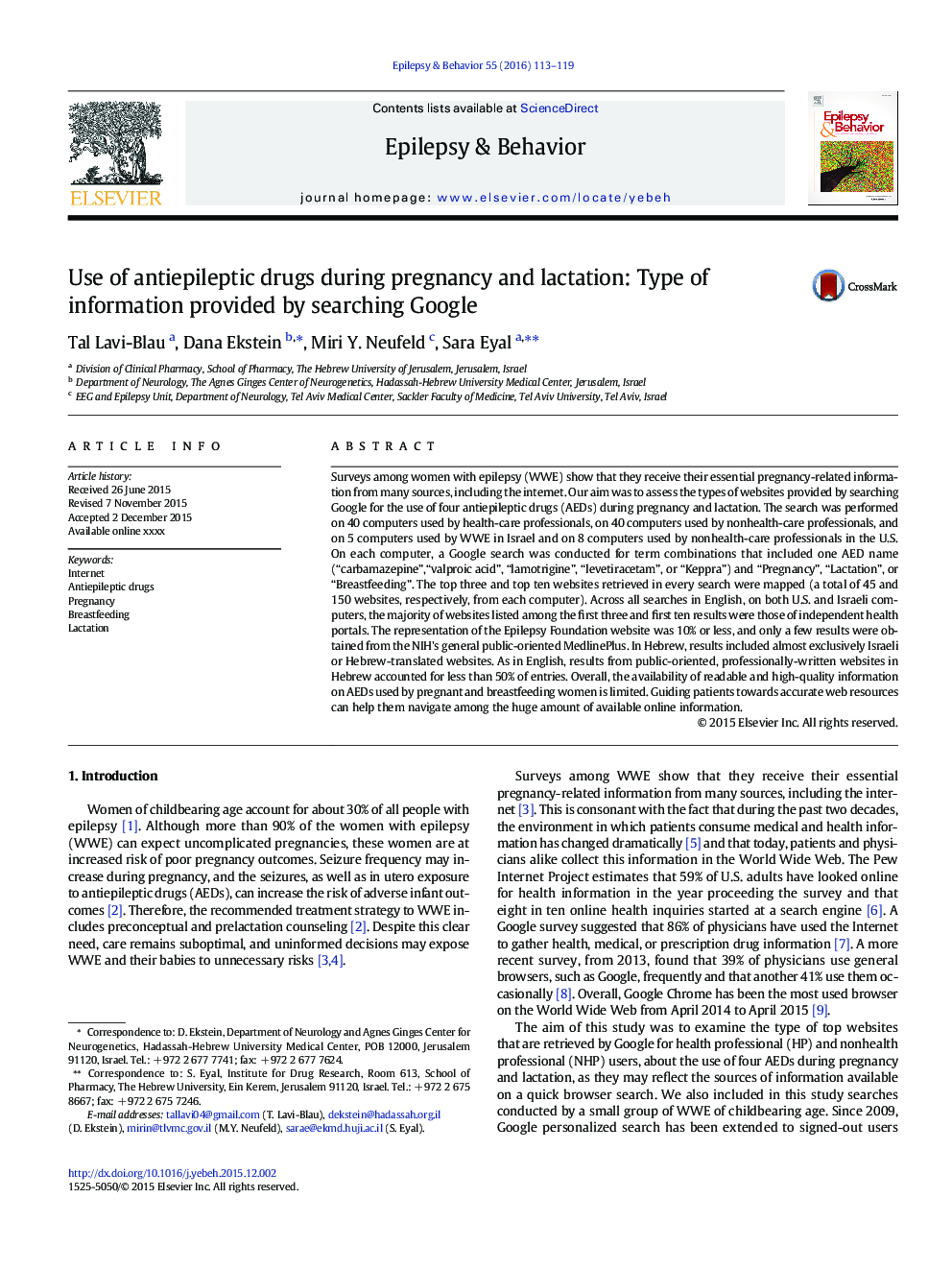 Use of antiepileptic drugs during pregnancy and lactation: Type of information provided by searching Google