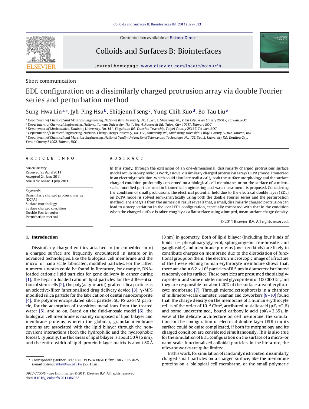 EDL configuration on a dissimilarly charged protrusion array via double Fourier series and perturbation method