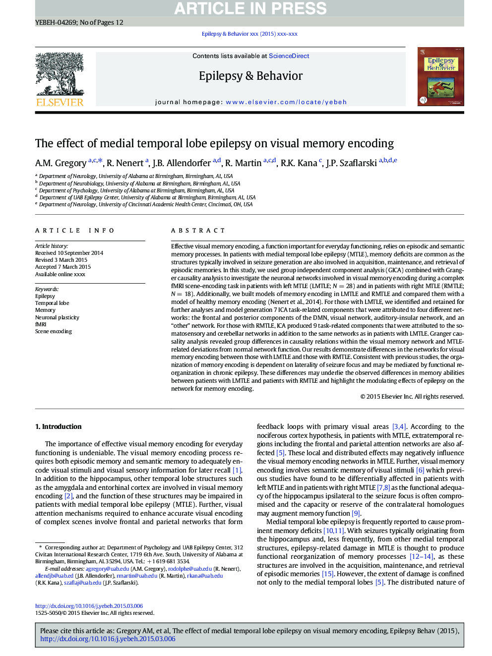 The effect of medial temporal lobe epilepsy on visual memory encoding