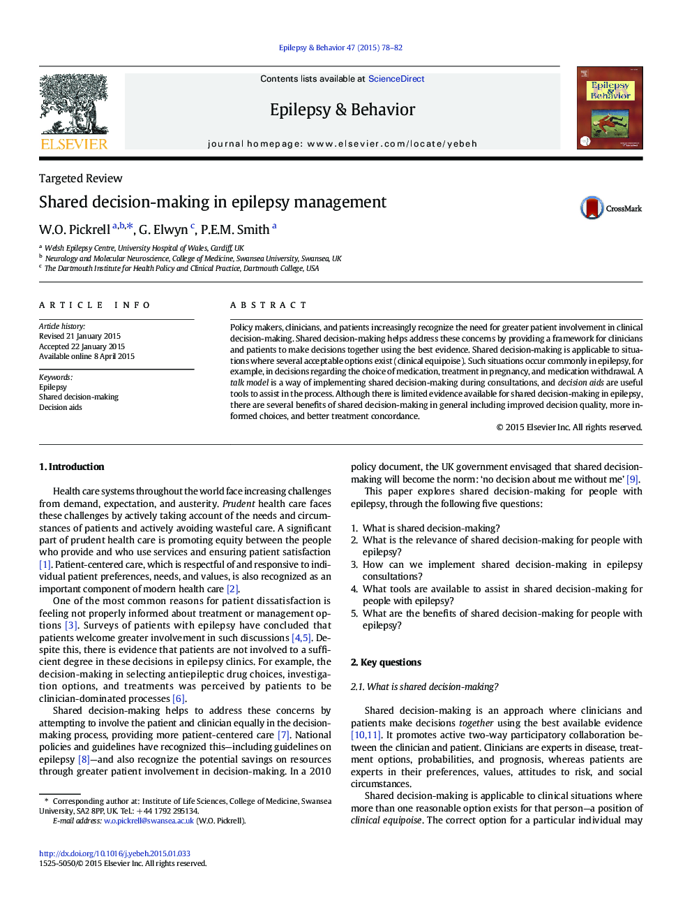 Shared decision-making in epilepsy management