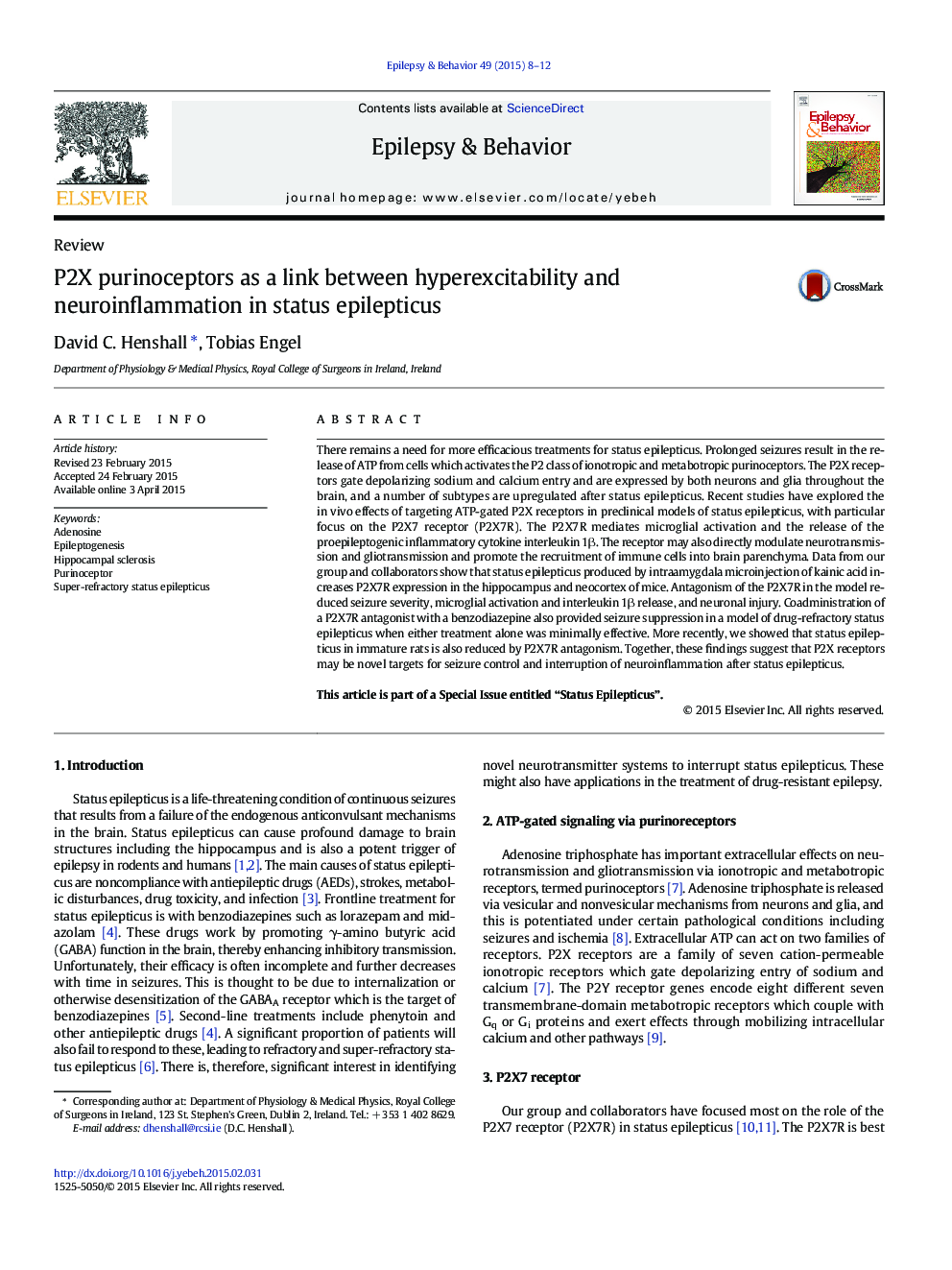 P2X purinoceptors as a link between hyperexcitability and neuroinflammation in status epilepticus