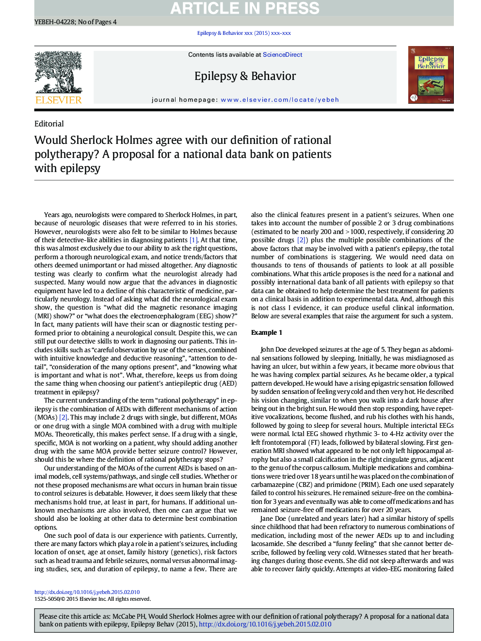 Would Sherlock Holmes agree with our definition of rational polytherapy? A proposal for a national data bank on patients with epilepsy