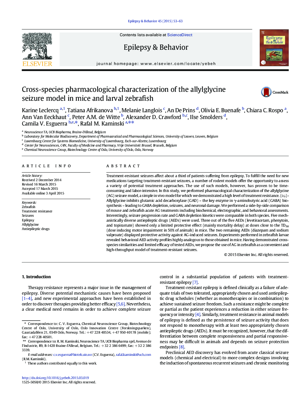 بررسی مشخصات فارماکولوژیک متقاطع گونه مدل تشنج آللیگلسیشن در موش و ماهی قزل آلا لارو 