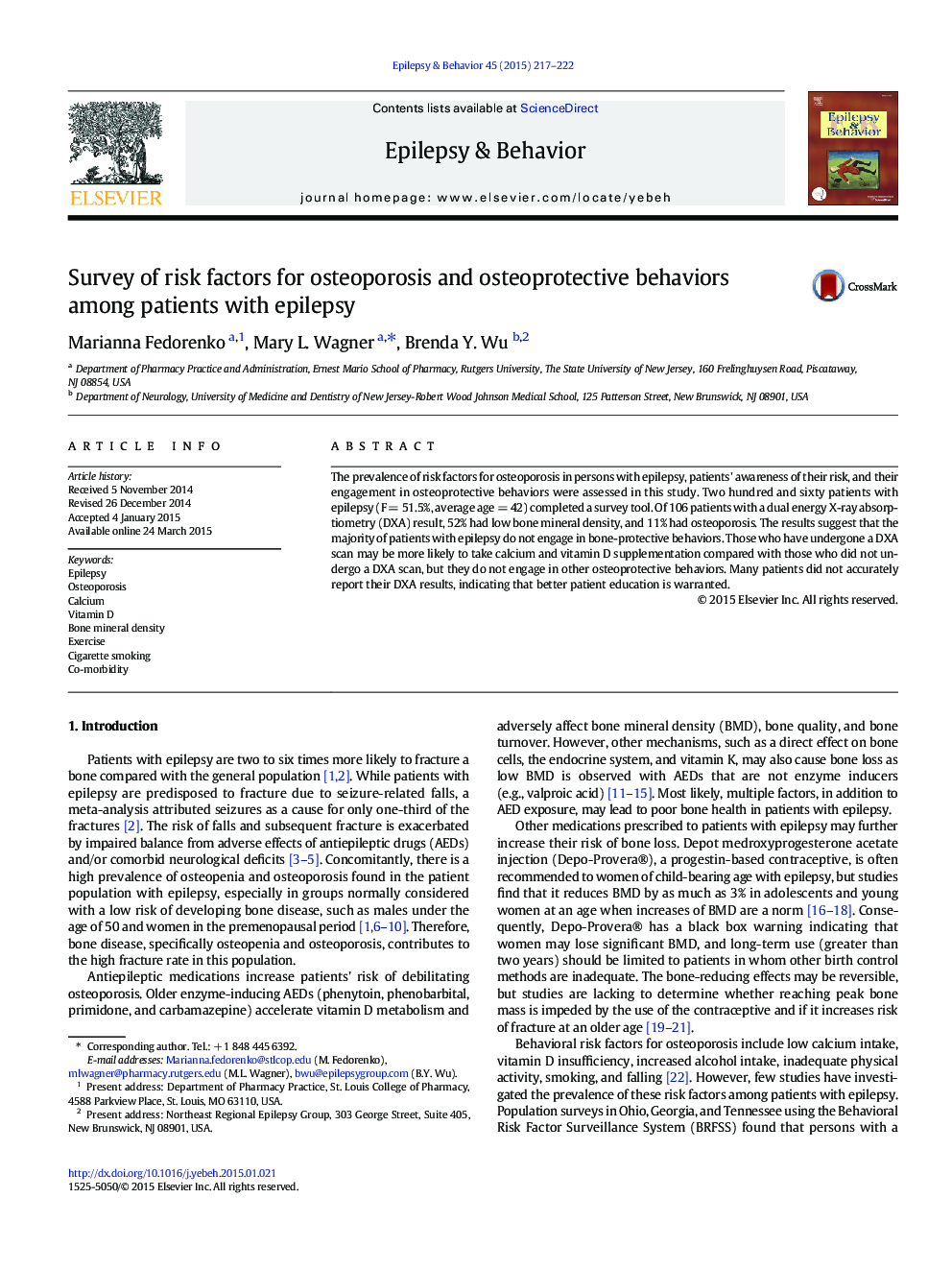 Survey of risk factors for osteoporosis and osteoprotective behaviors among patients with epilepsy